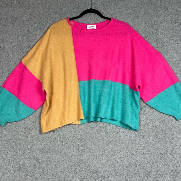 Adora Color Block Sweater - Pink, Blue, Yellow Size Medium - Picture 7 of 10